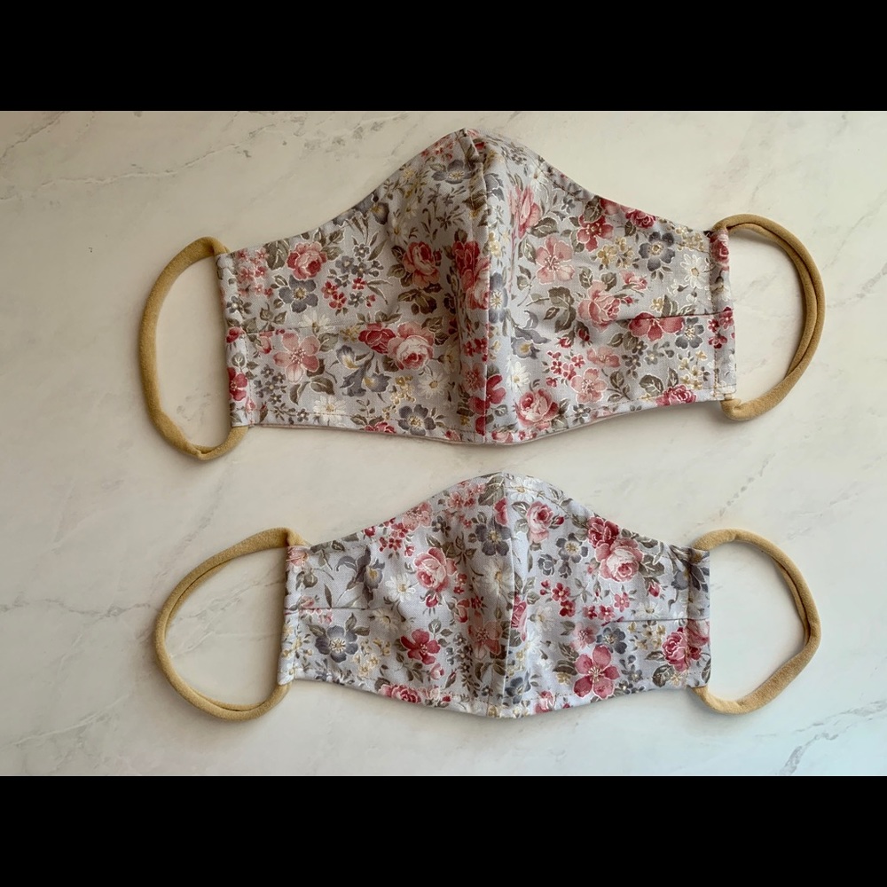 Cotton Gray pink floral face mask